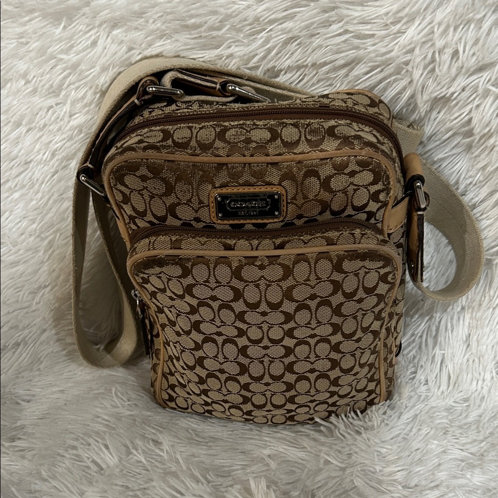 Coach Tan and Brown Signature Swingpack Bag